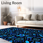 Vibrant Blue Leaf Swirl Composition Rug