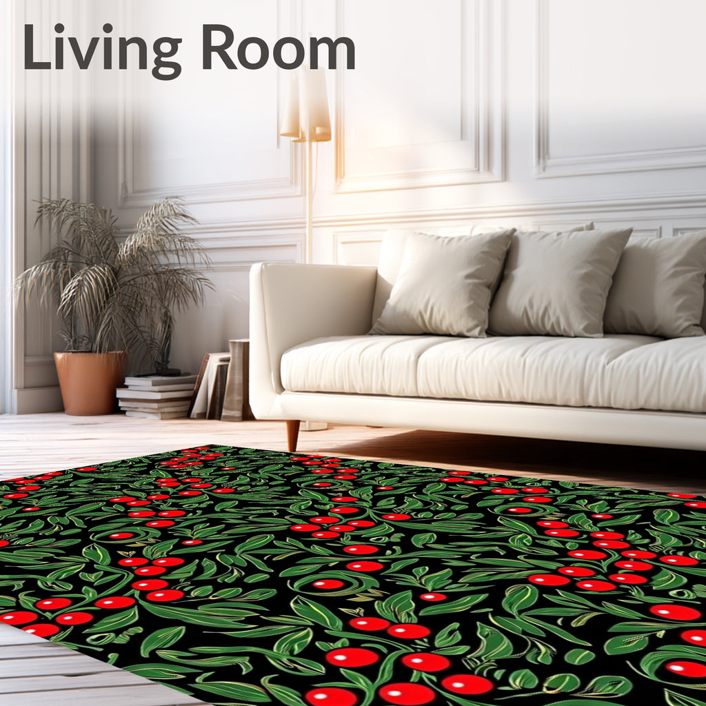 Vibrant Red Berry Leaf Garland Rug