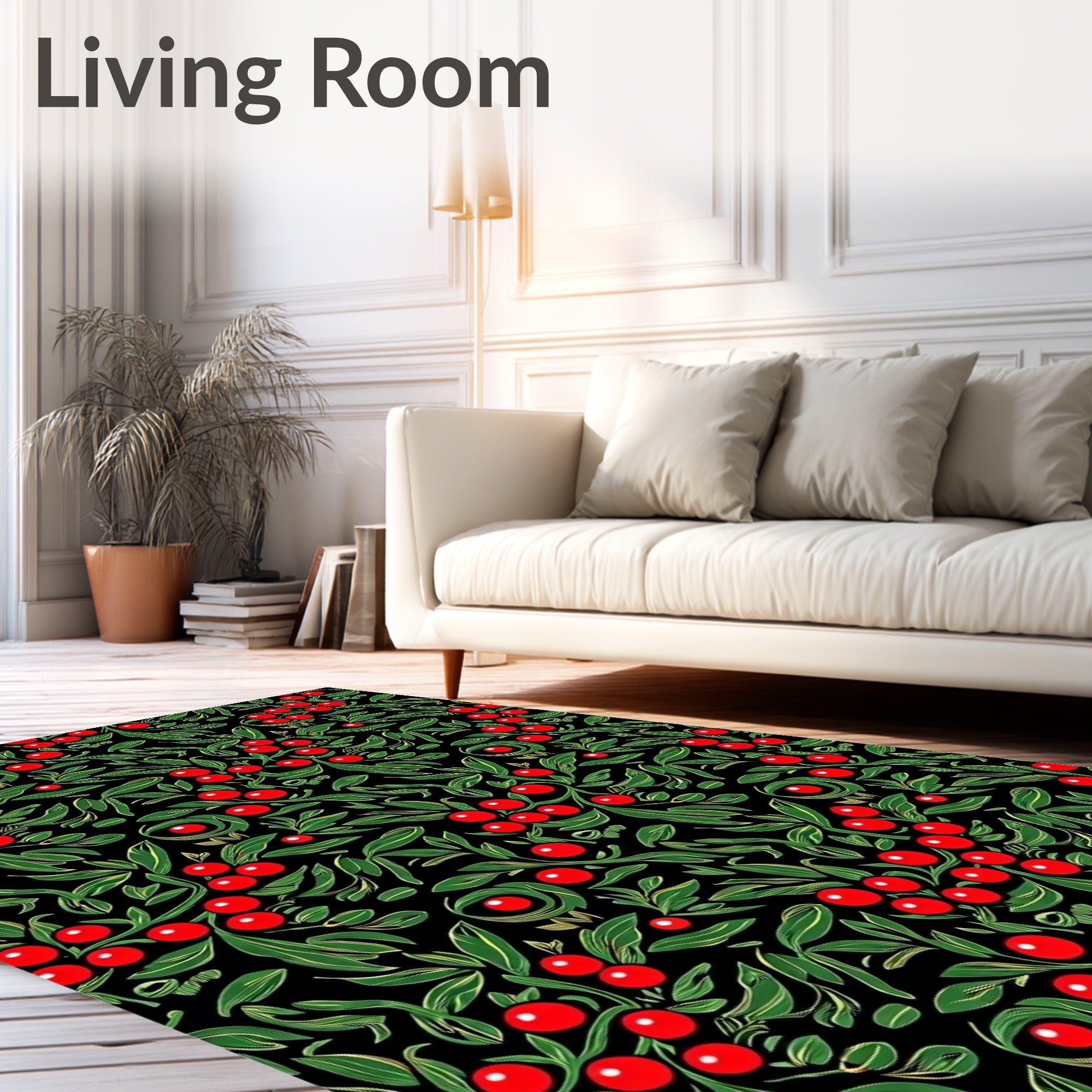 Vibrant Red Berry Leaf Garland Rug