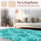 Aqua Floral Line Art Pattern Rug