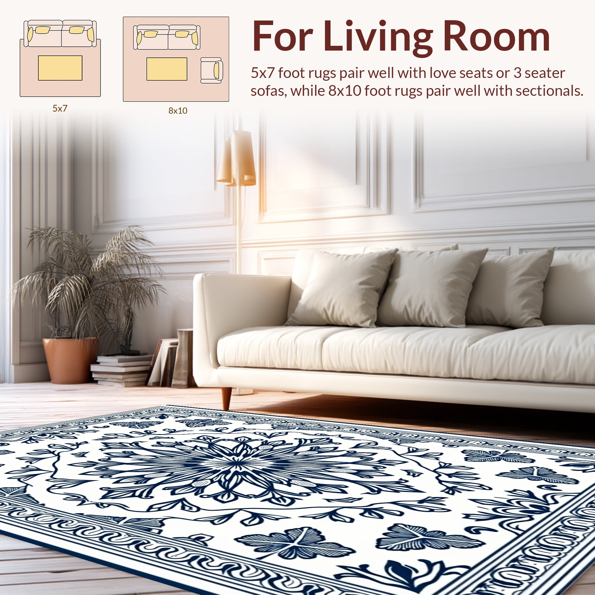 Classic Blue Floral Mandala Pattern Rug