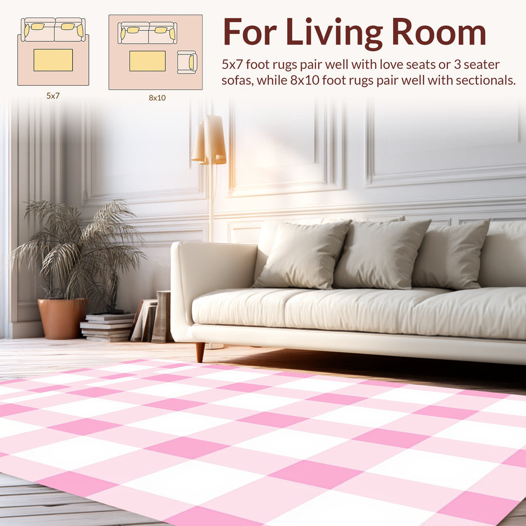 Pink White Gingham Checkered Pattern Rug