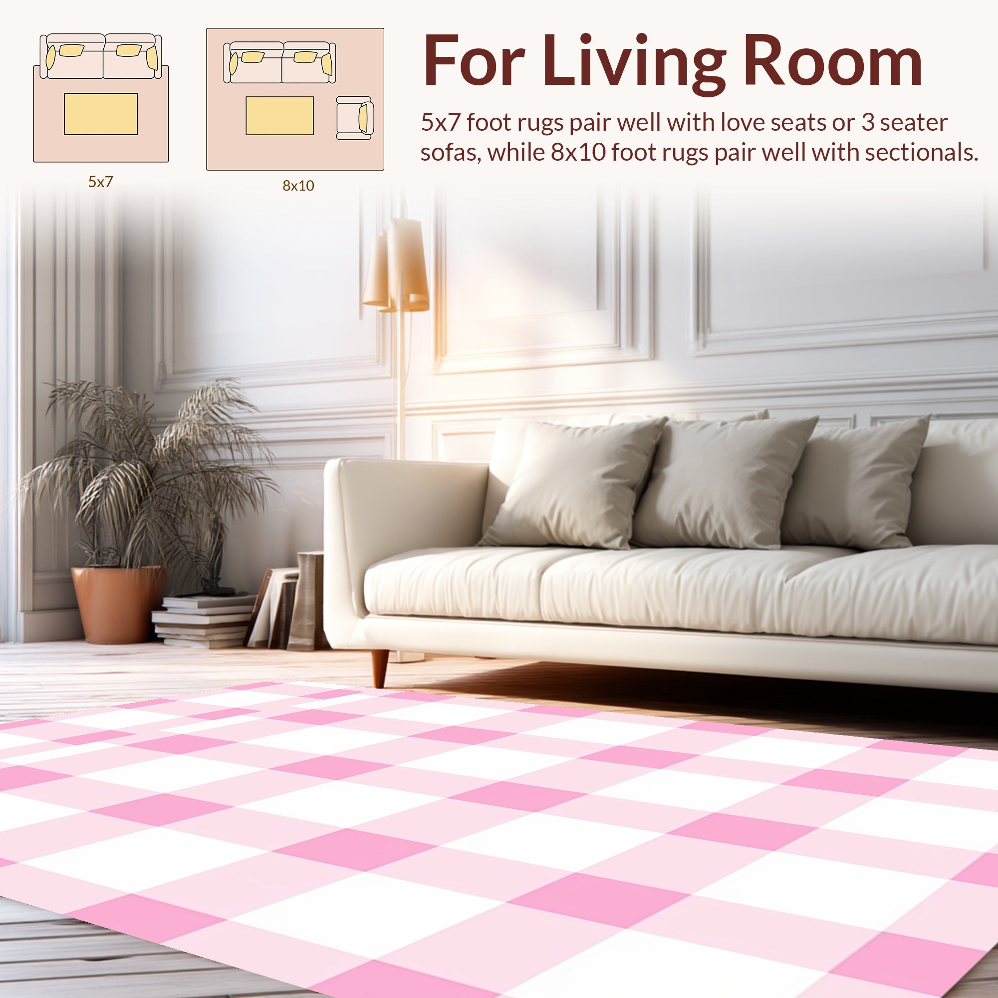Pink White Gingham Checkered Pattern Rug