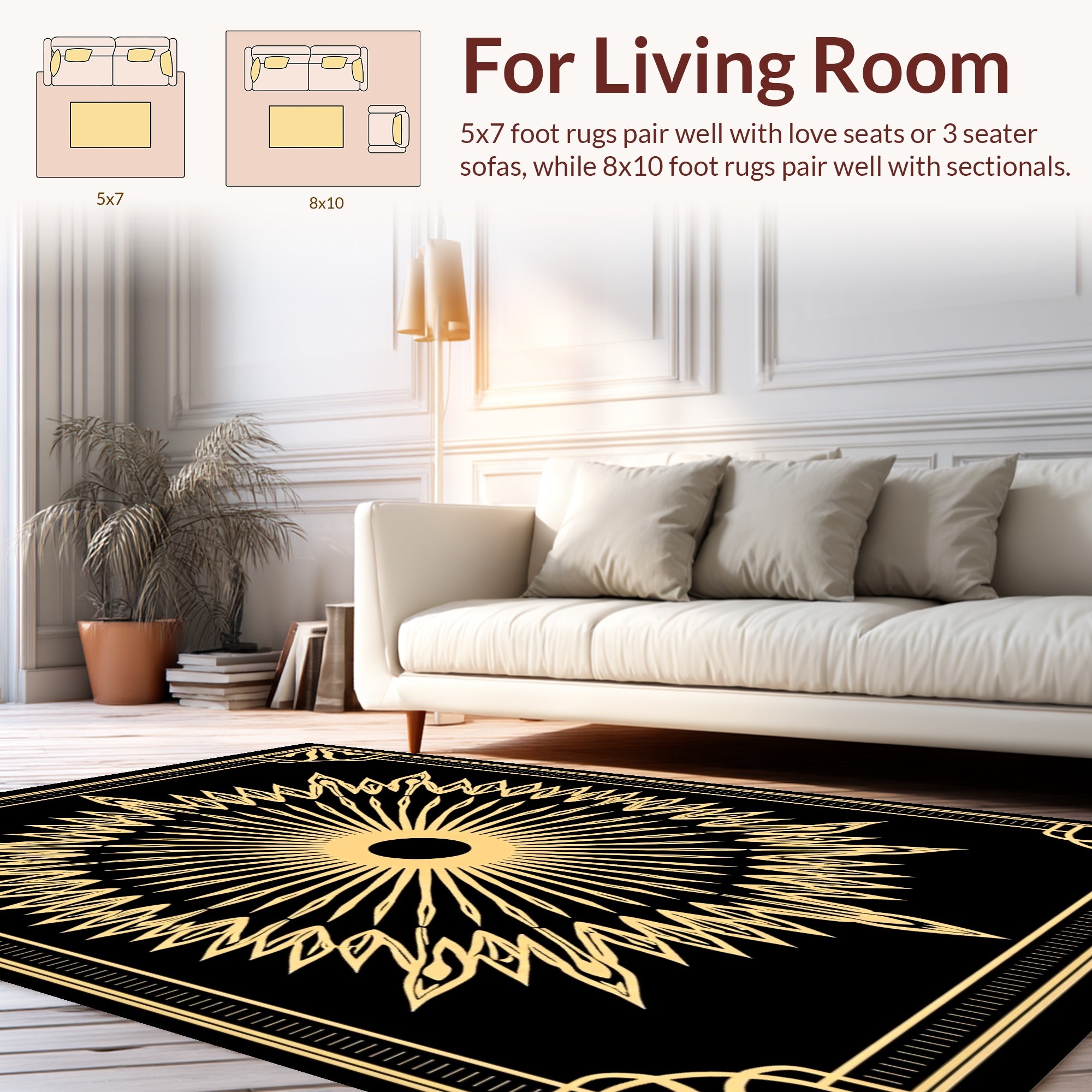 Art Deco Radial Sunburst Geometric Pattern Rug