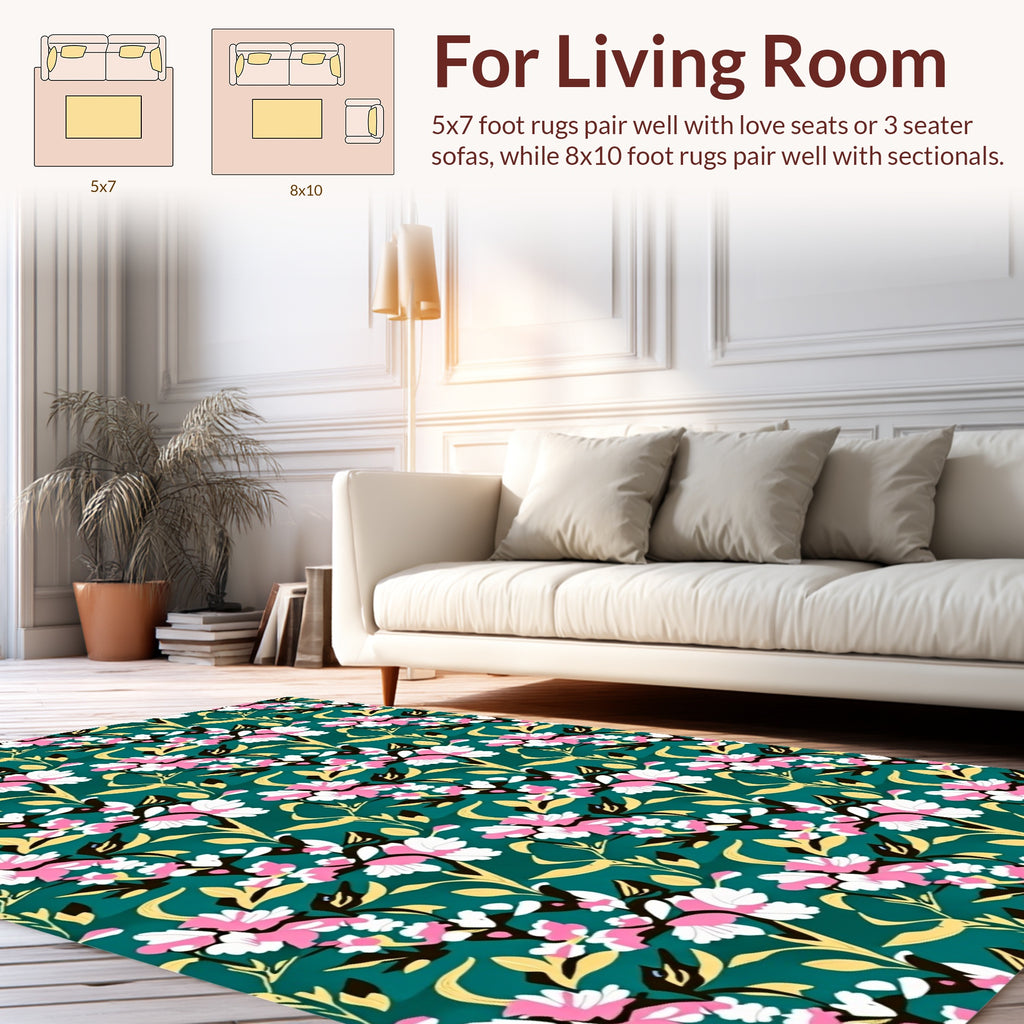 Floral Vines with Pink White Blossoms Rug