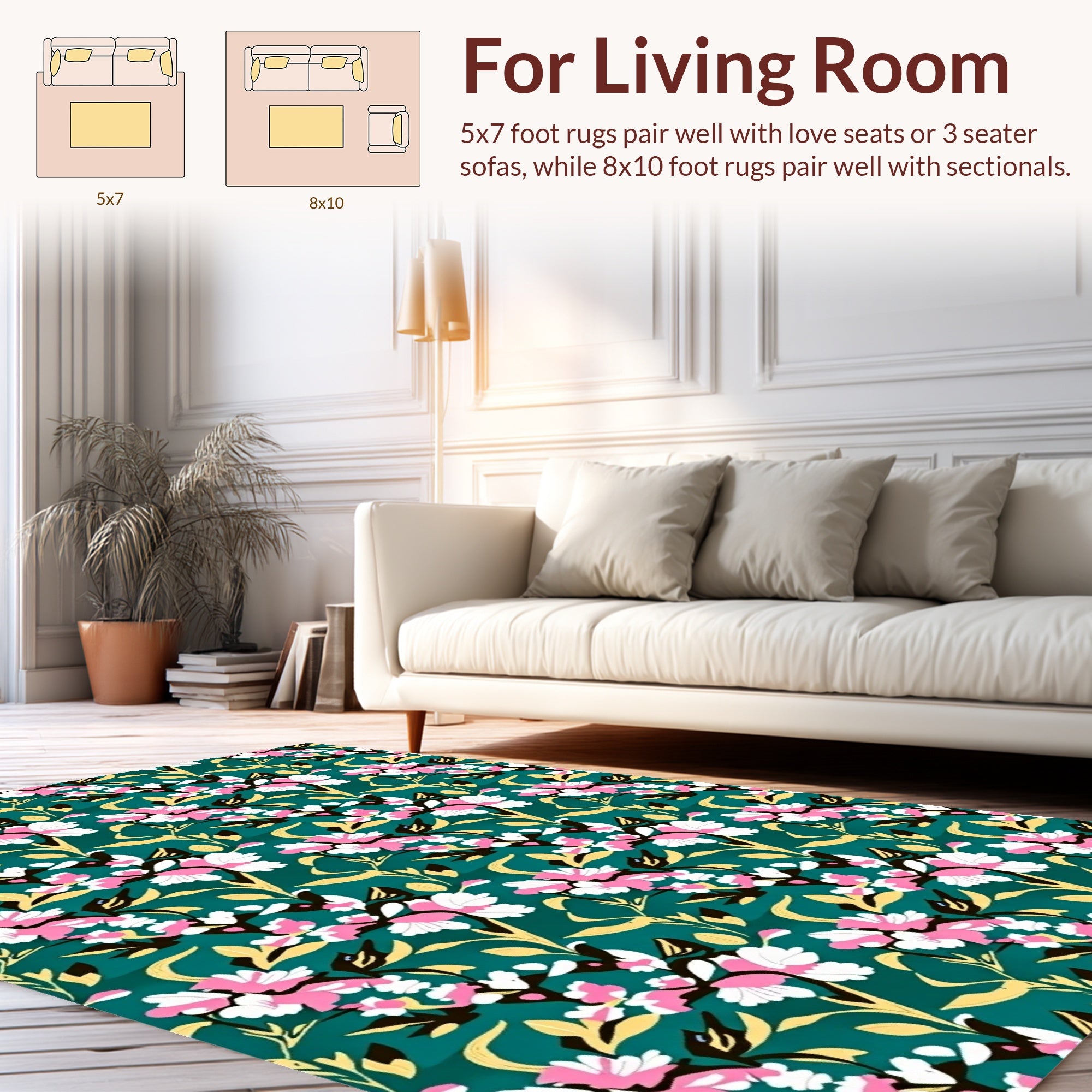 Floral Vines with Pink White Blossoms Rug