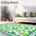 Green Leafy Floral Bordered Rug