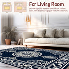 Ornate Navy Floral Medallion Pattern Rug