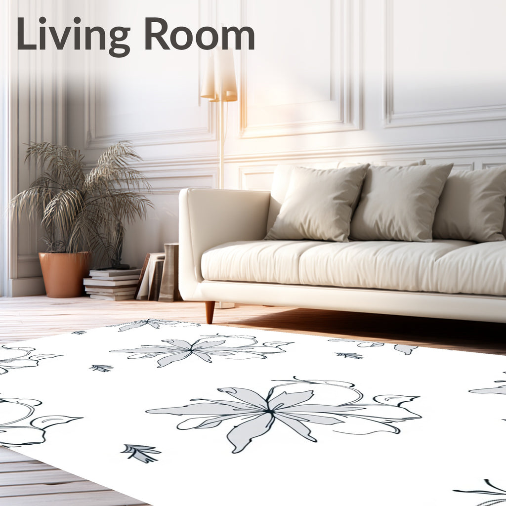 Light Gray Sketchy Floral Vine Rug