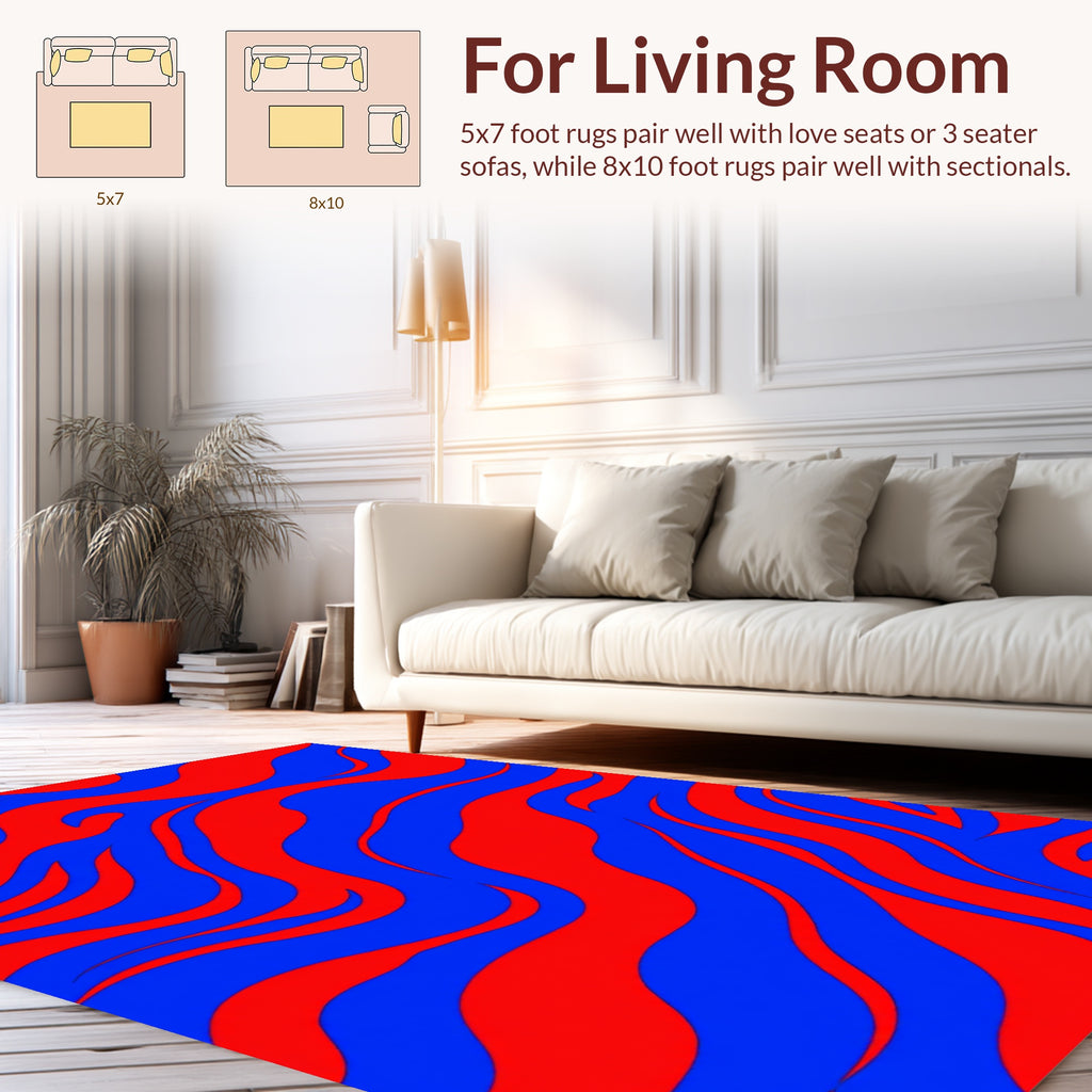 Bold Red And Blue Wavy Pattern Rug