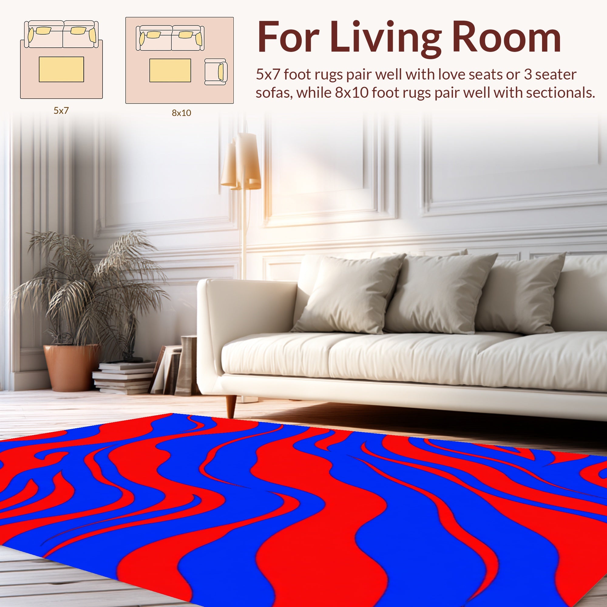 Bold Red And Blue Wavy Pattern Rug