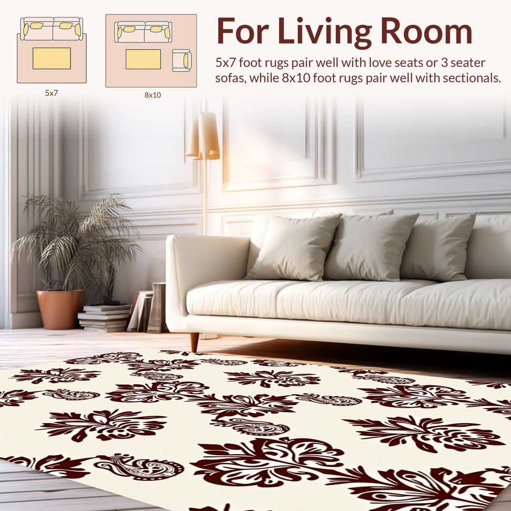 Dark Red Floral Damask Pattern Rug