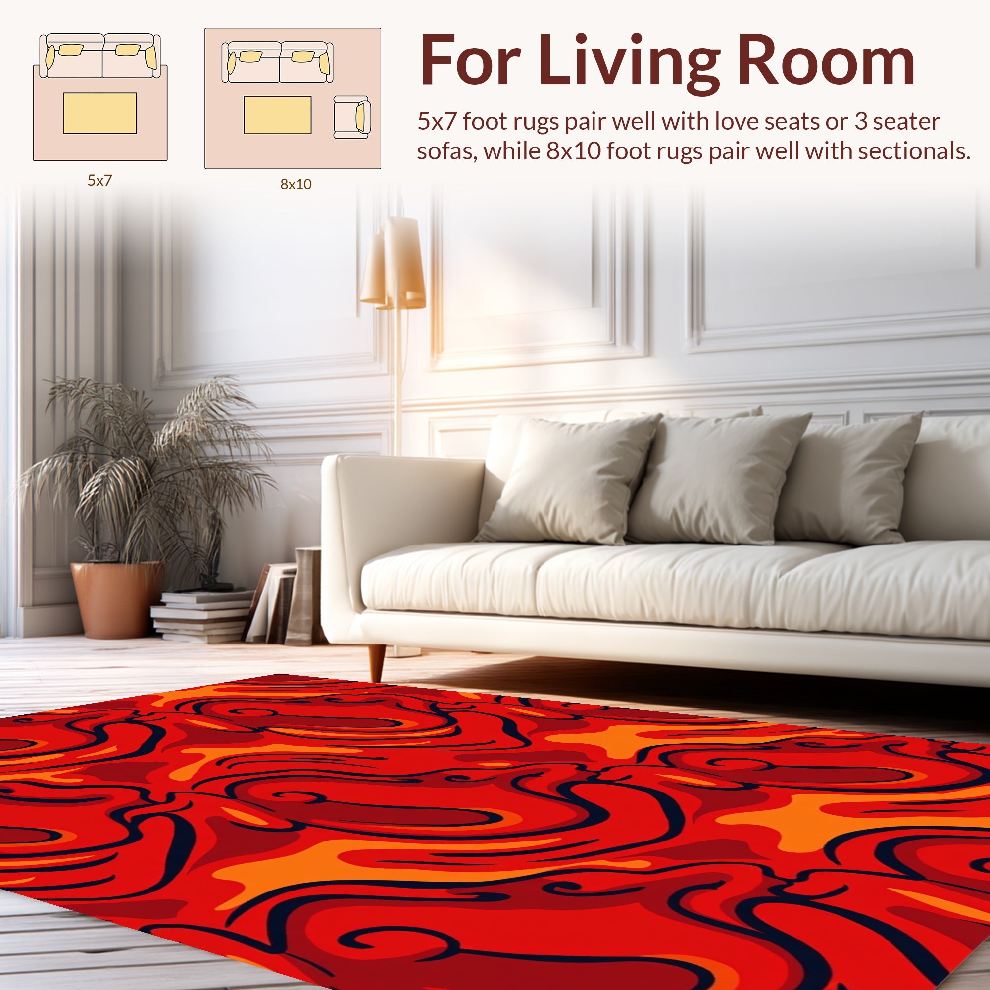 Bold Red Orange Swirl Pattern Design Rug