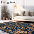 Golden Floral Medallion Navy Rug