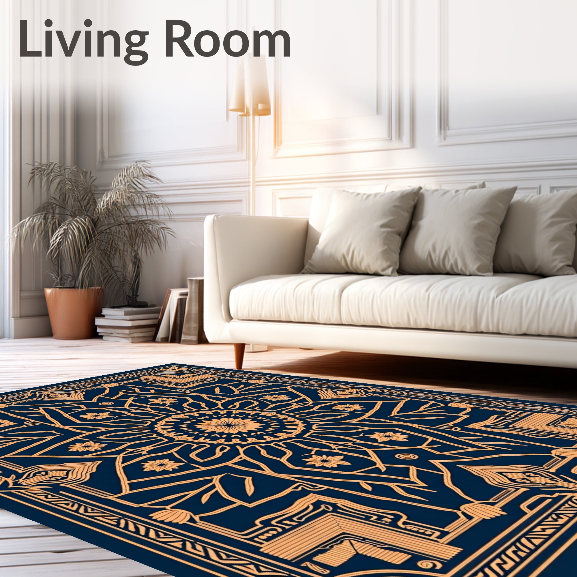 Golden Floral Medallion Navy Rug