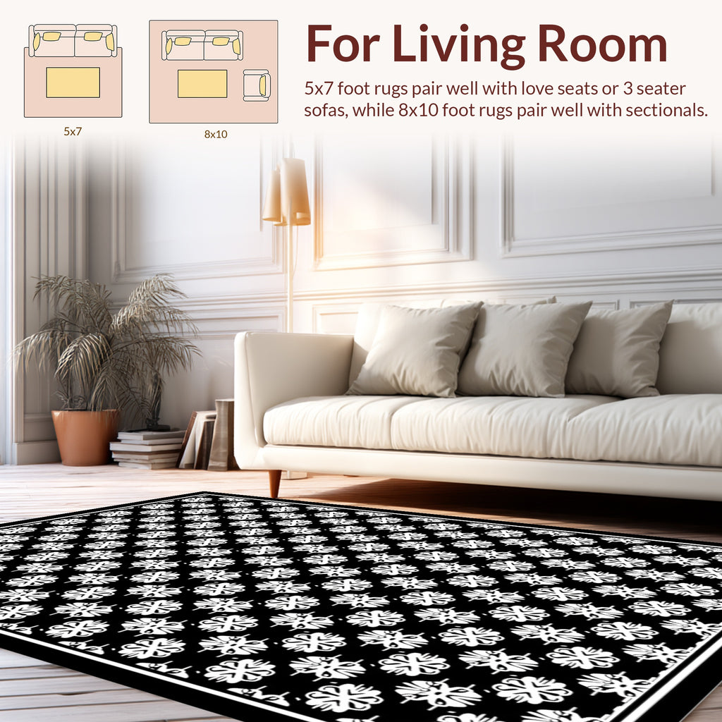 Elegant White Floral Pattern Rug