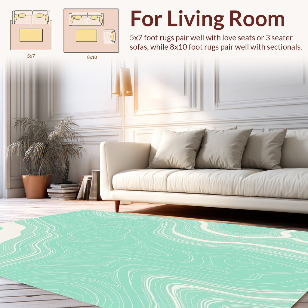Mint And Cream Swirling Lines Rug