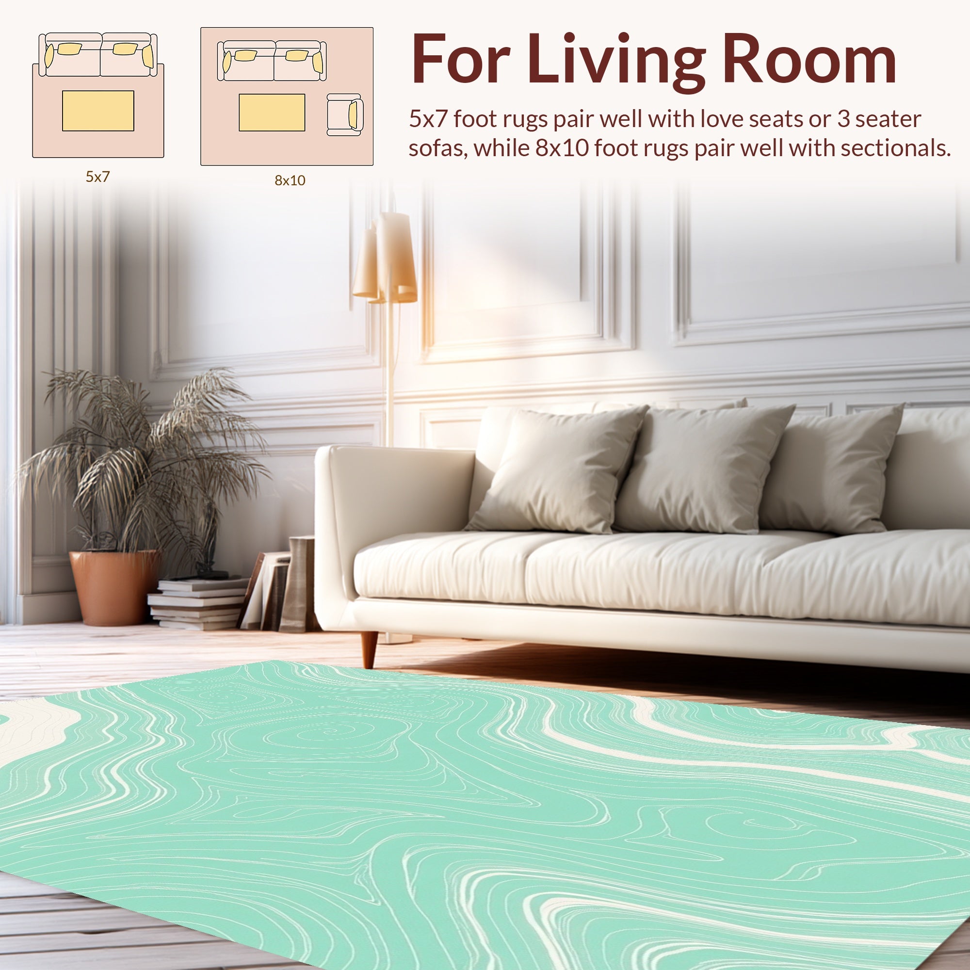 Mint And Cream Swirling Lines Rug
