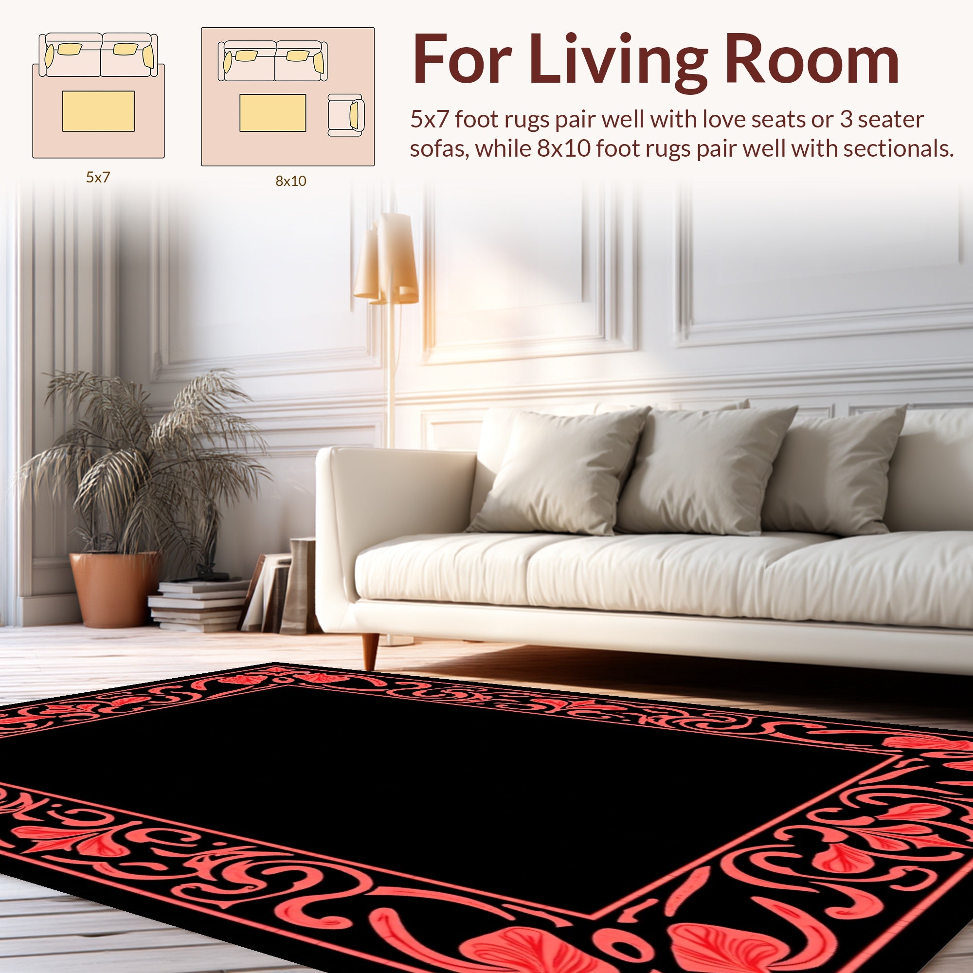 Coral Floral Swirl Pattern Rug