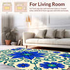 Vibrant Blue Floral Scrollwork Pattern Rug