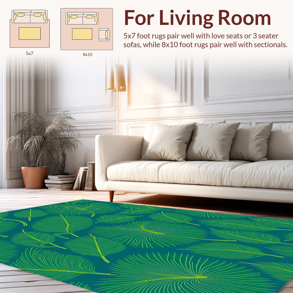 Green Palm Leaf Pattern Rug