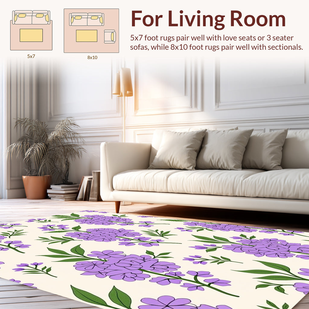 Lavender Floral Botanical Pattern Rug