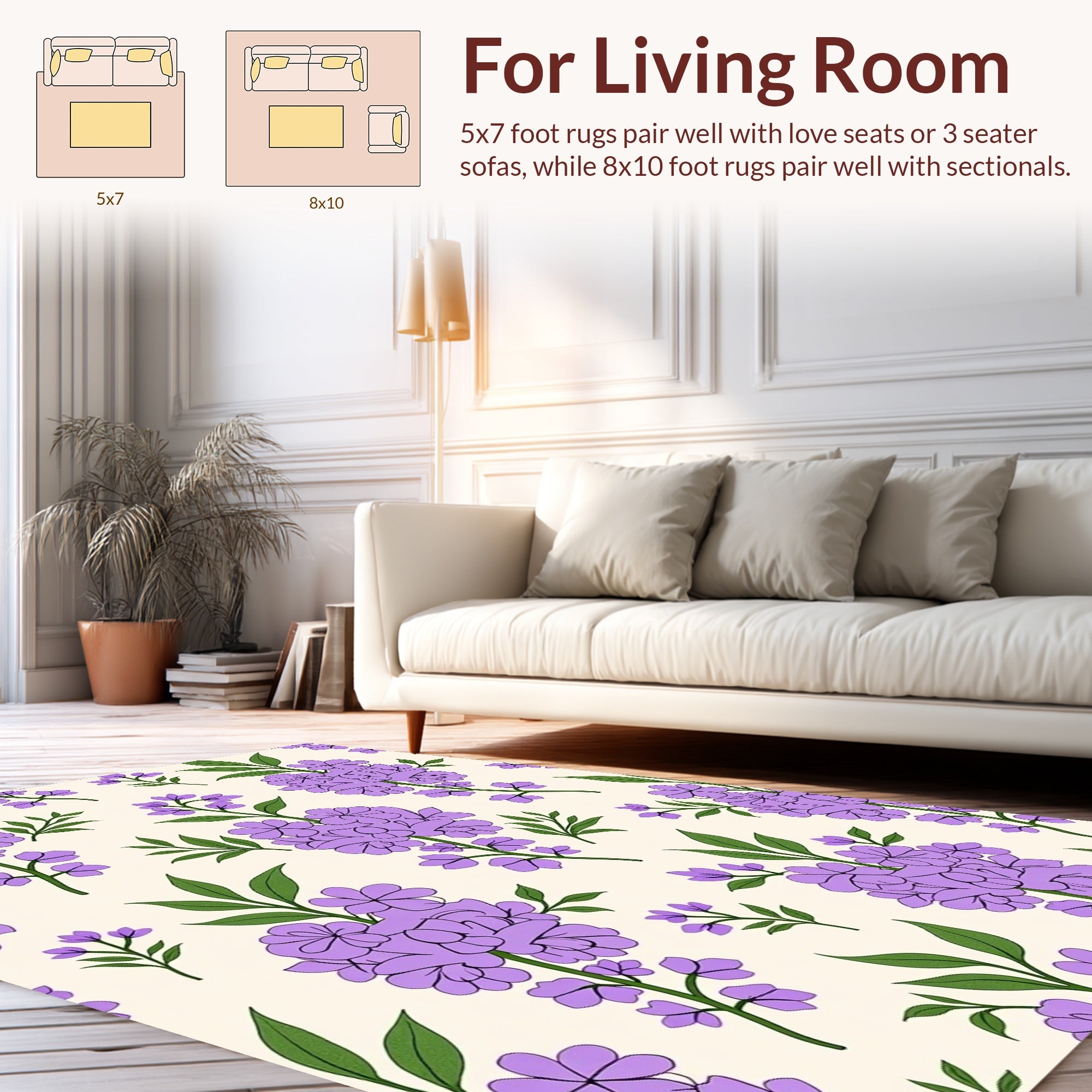 Lavender Floral Botanical Pattern Rug