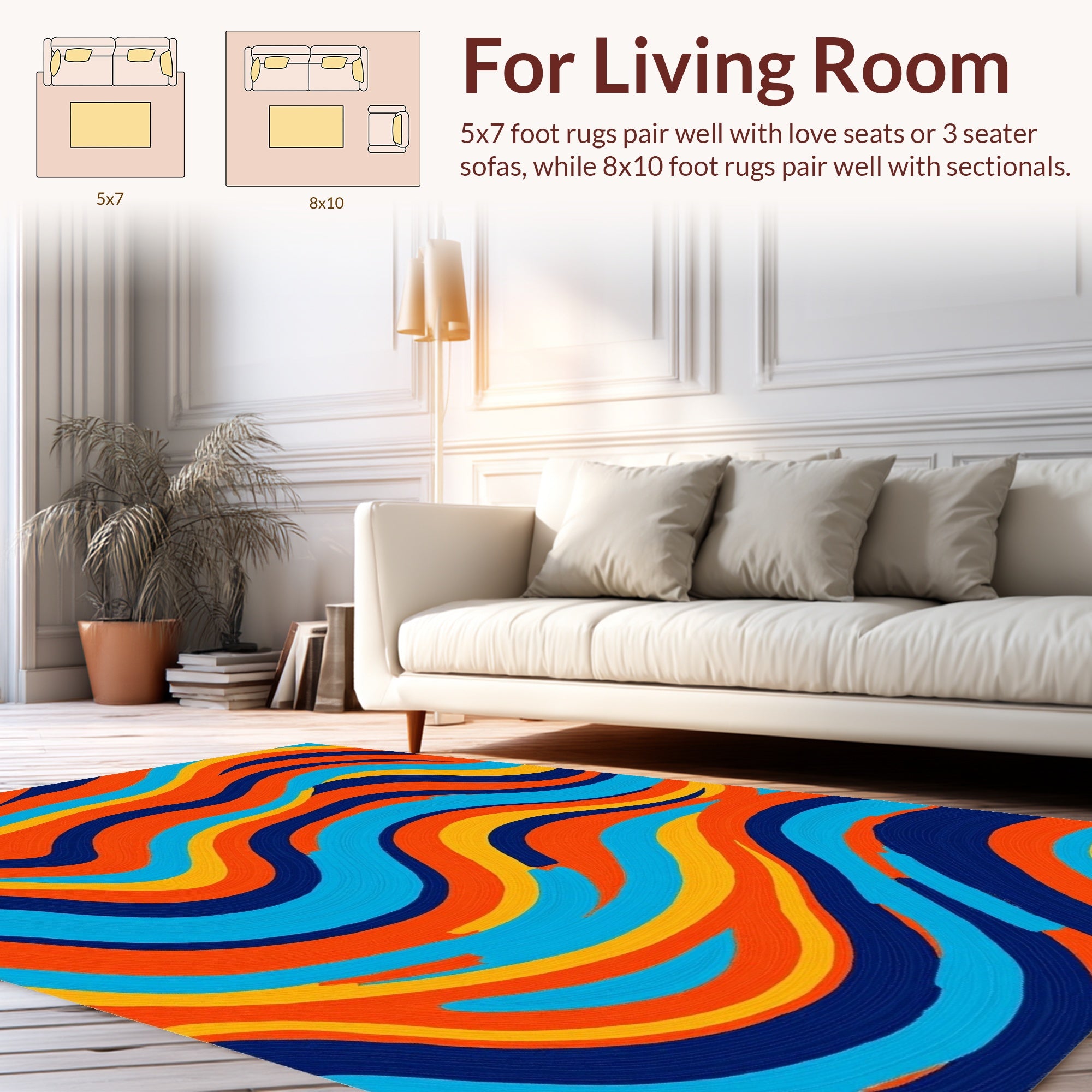 Vibrant Teal Orange Wavy Rug
