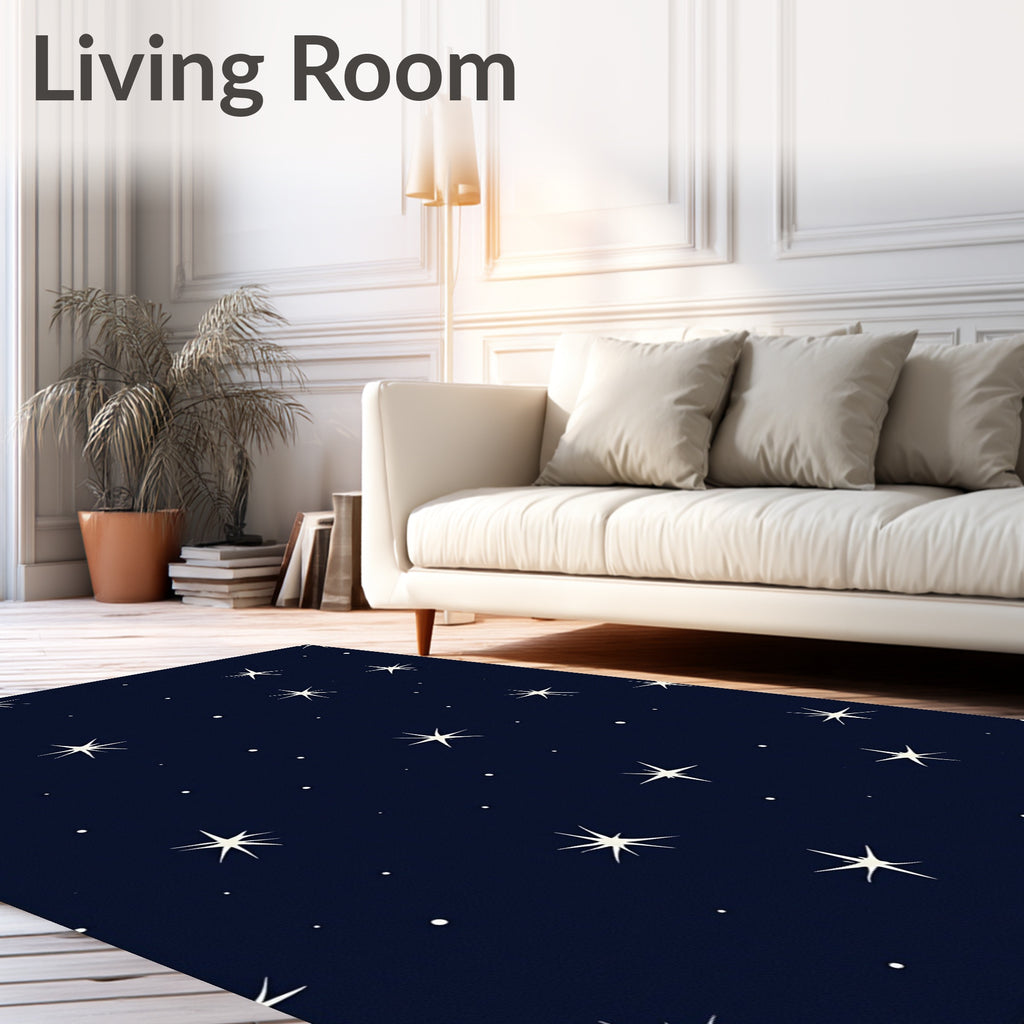 Celestial Starburst Pattern Navy Rug