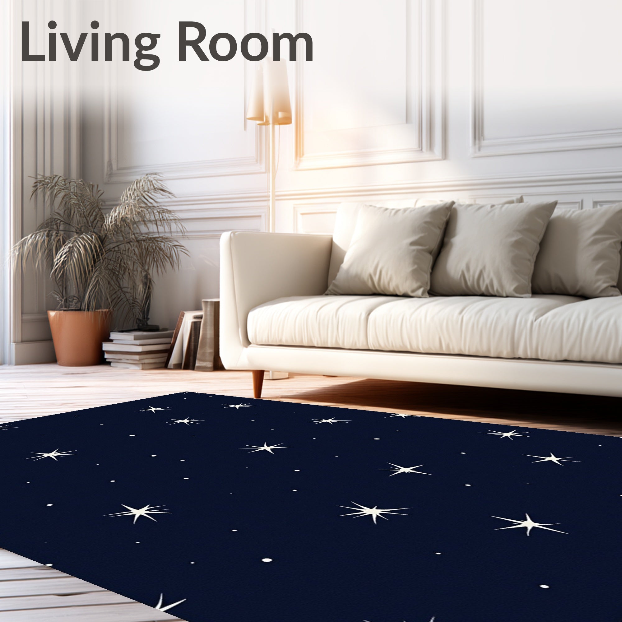 Celestial Starburst Pattern Navy Rug