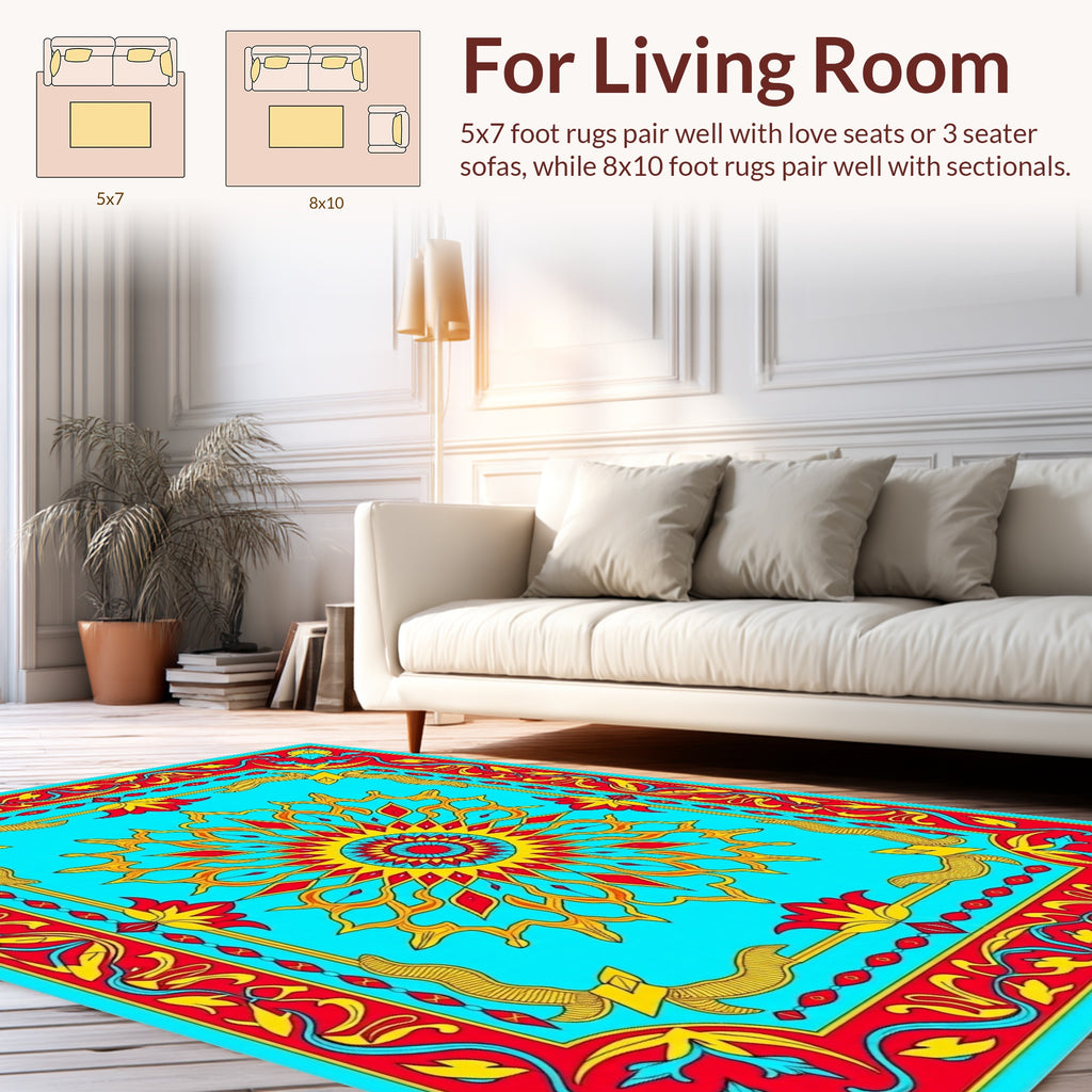 Vibrant Floral Burst Sun Border Design Rug