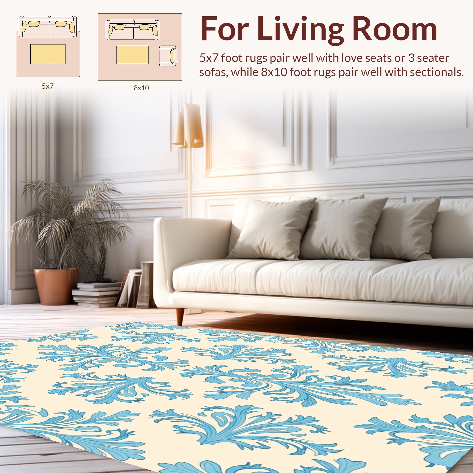 Elegant Blue Floral Damask Pattern Rug
