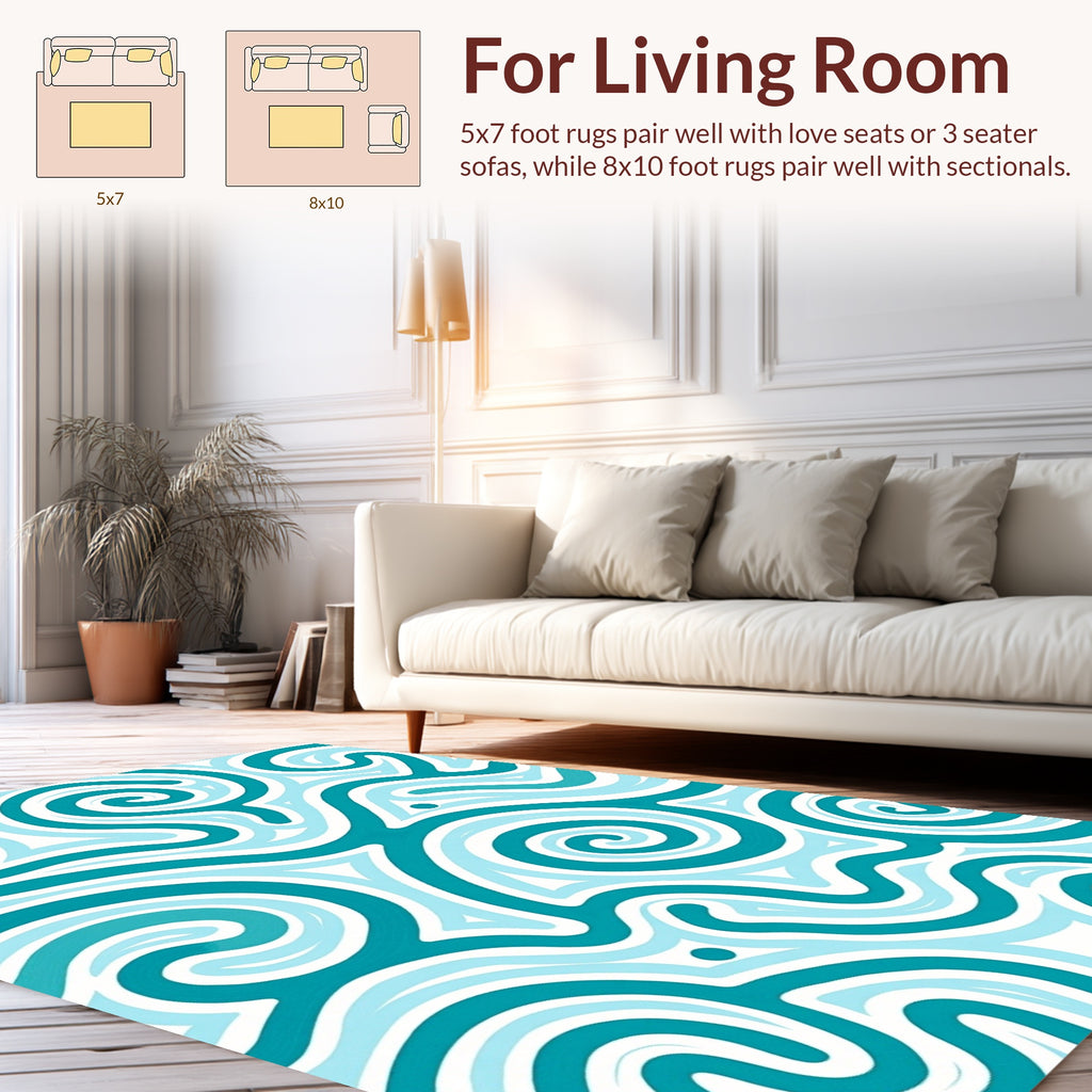 Teal Abstract Swirling Curls Rug