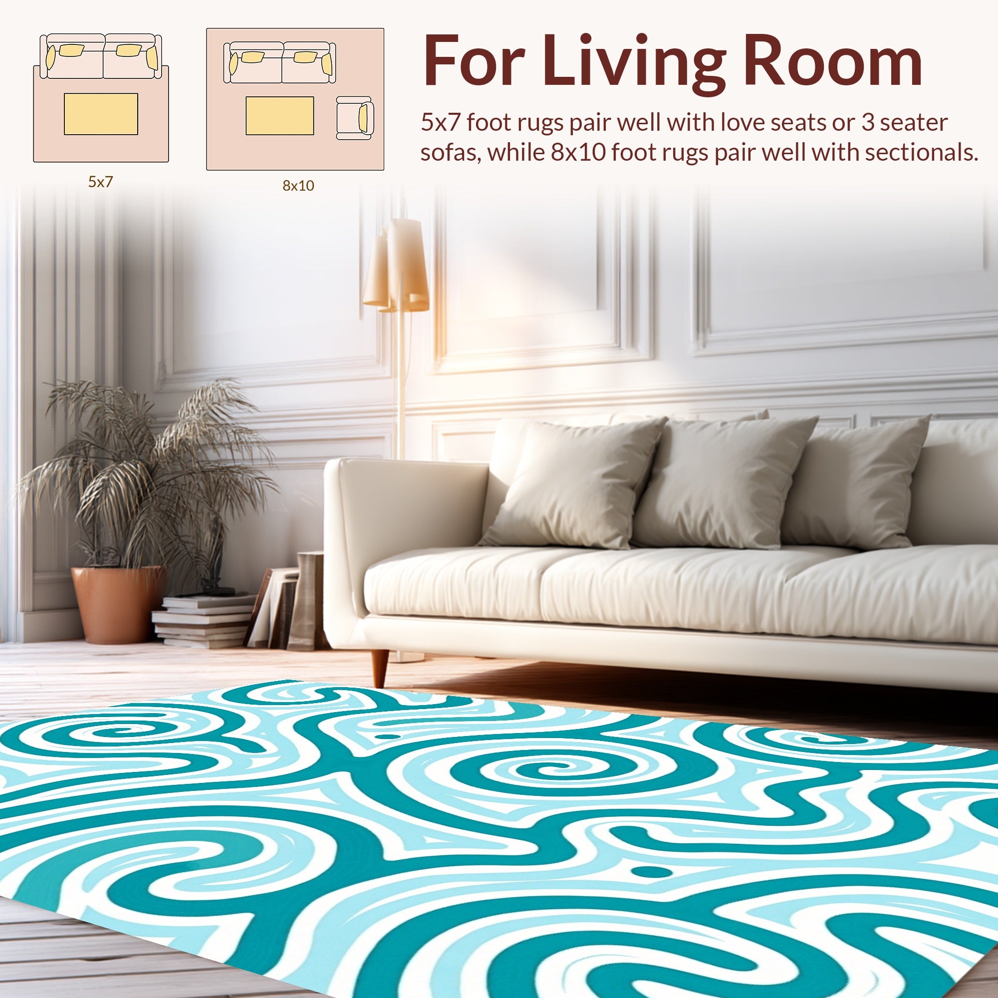 Teal Abstract Swirling Curls Rug