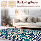 Elegant Teal Navy Scrollwork Pattern Rug