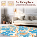 Blue Orange Abstract Floral Pattern Rug