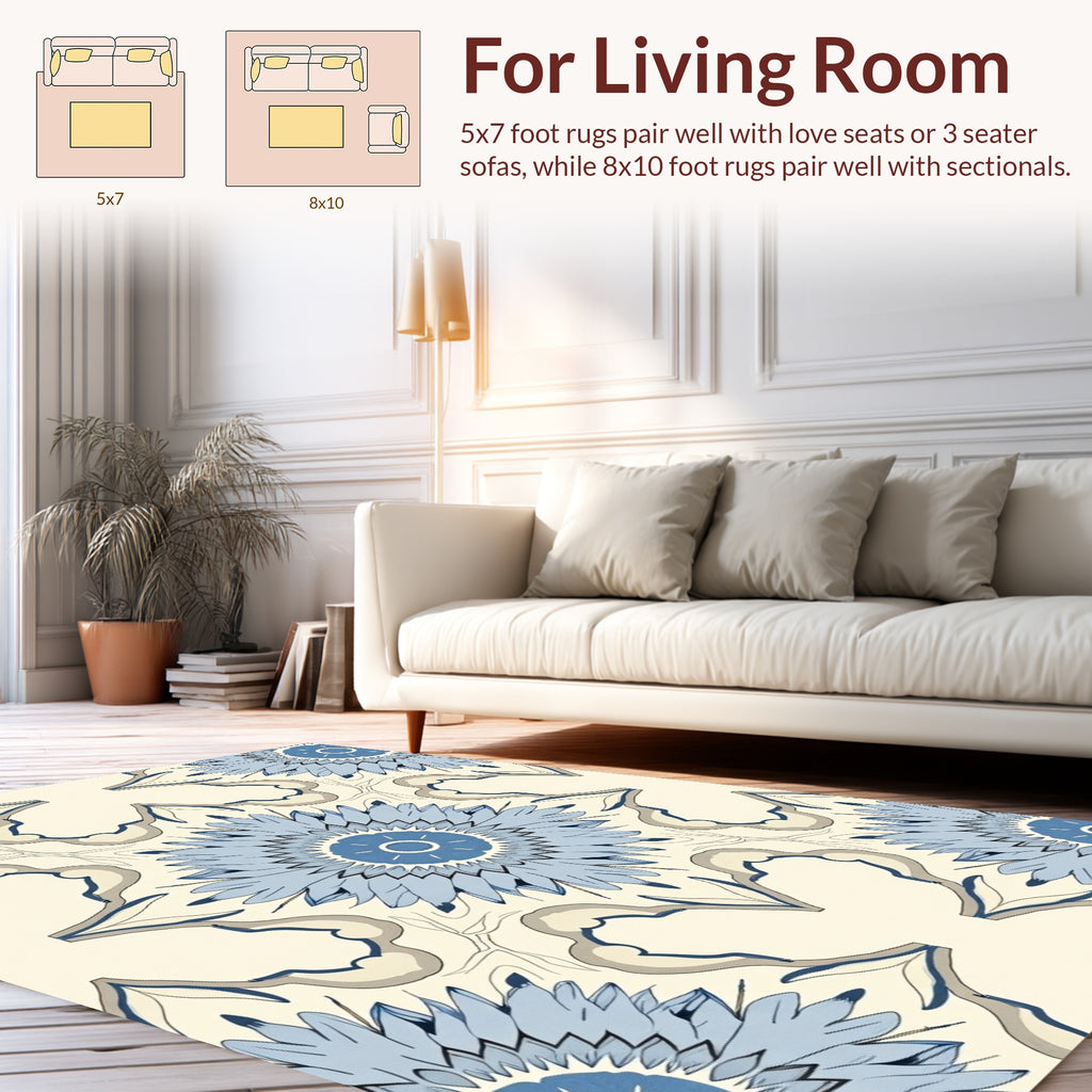 Blue Floral Medallion Patterned Rug