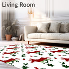 Red Reindeer Holly Berry Collage Rug