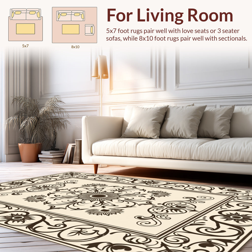 Ornate Floral Scrollwork Design Rug