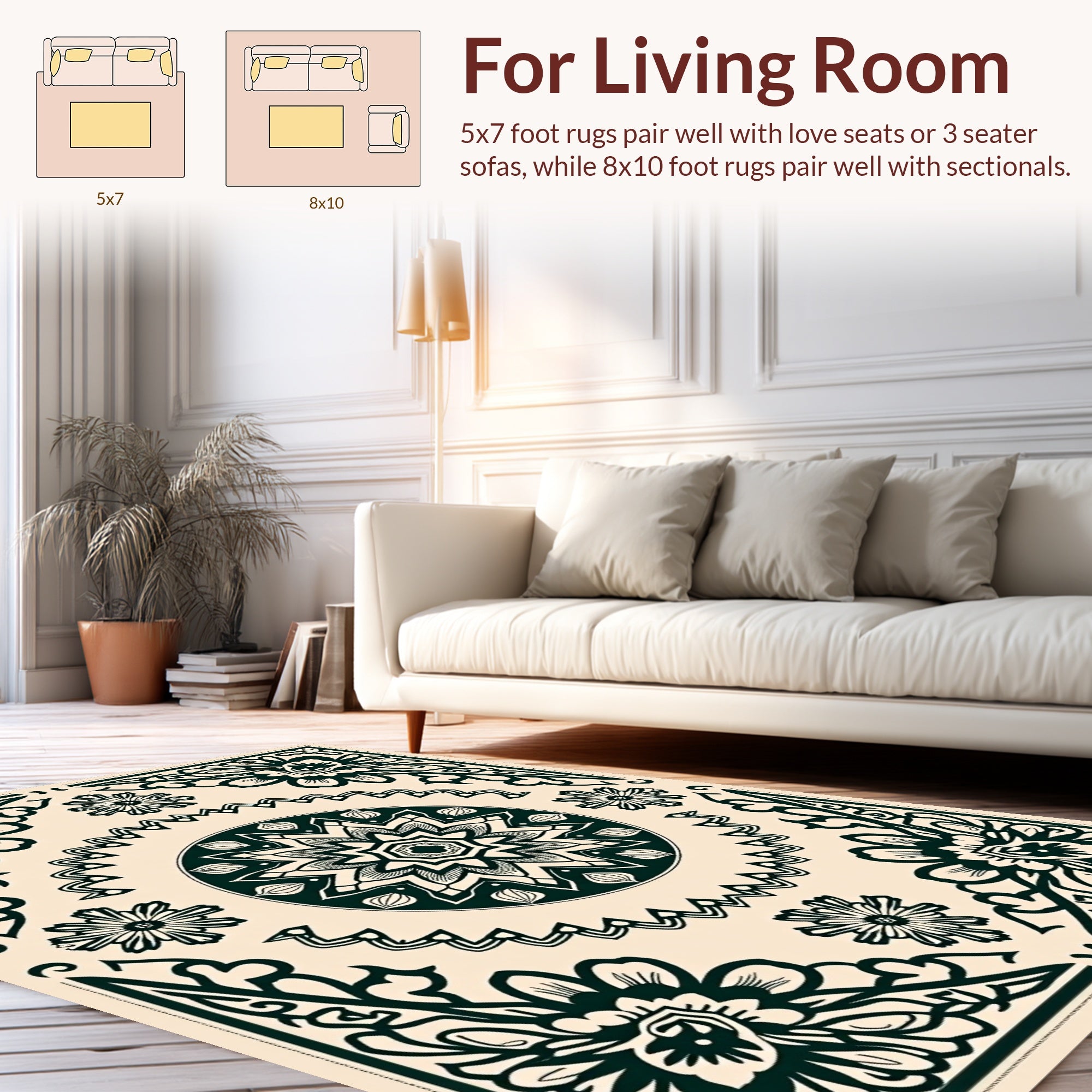 Floral Mandala Centerpieces Border Design Rug