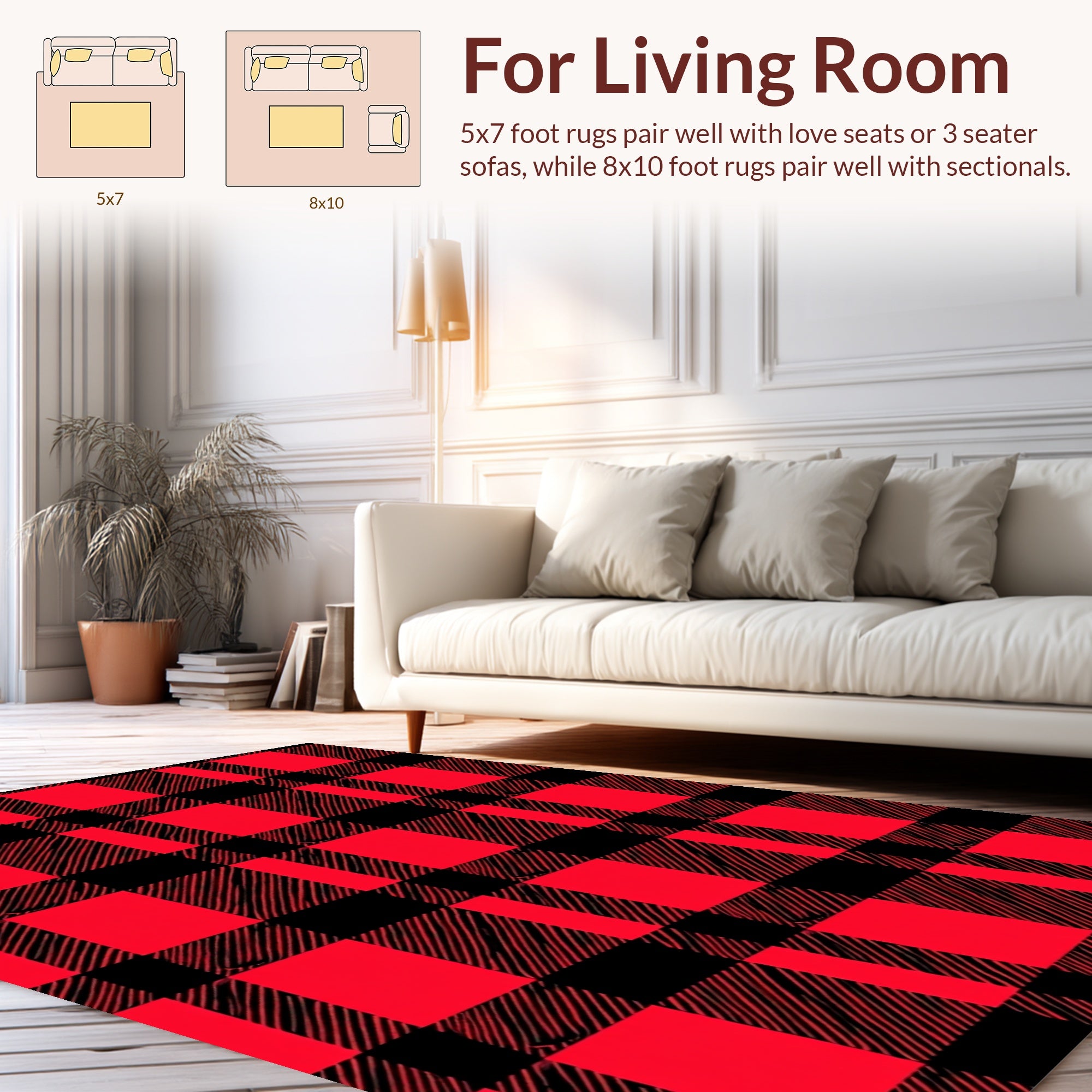Bold Red Black Checkered Design Rug