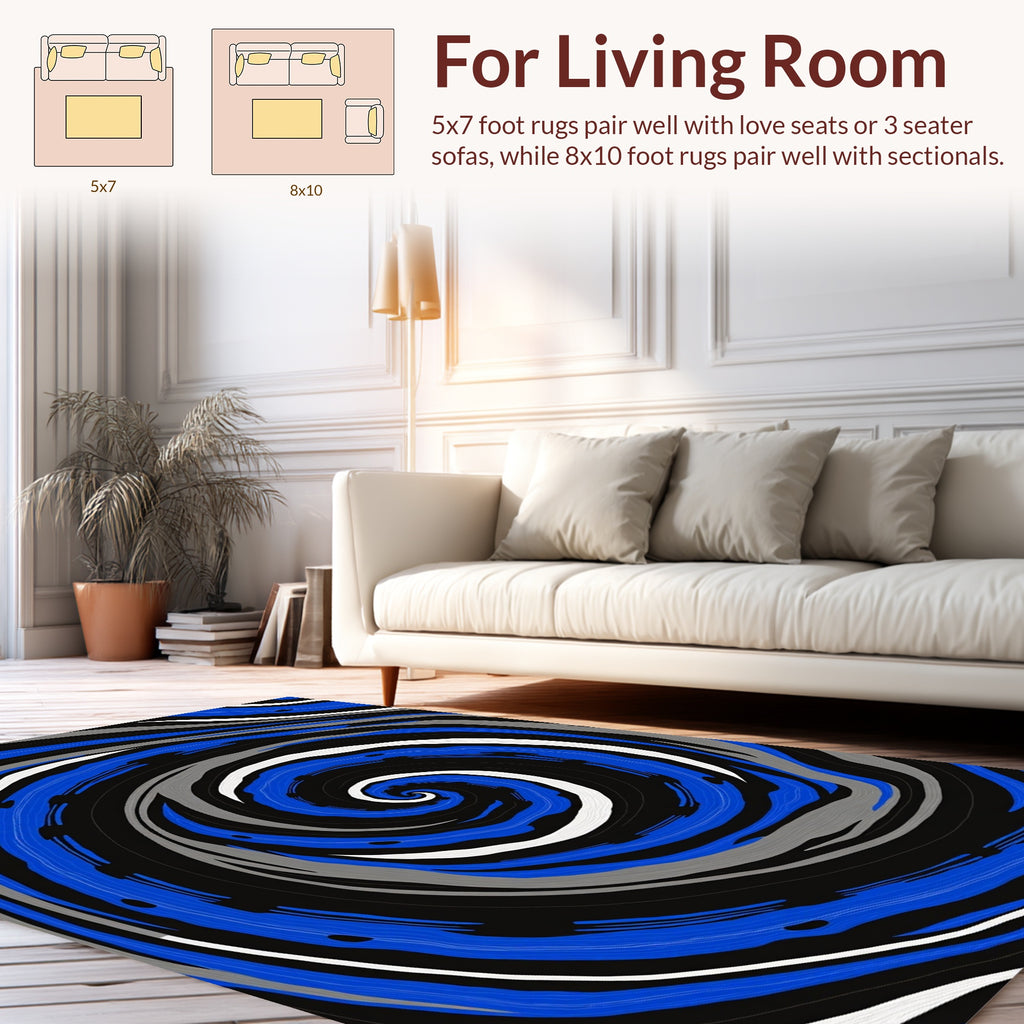 Bold Blue White Swirl Pattern Rug