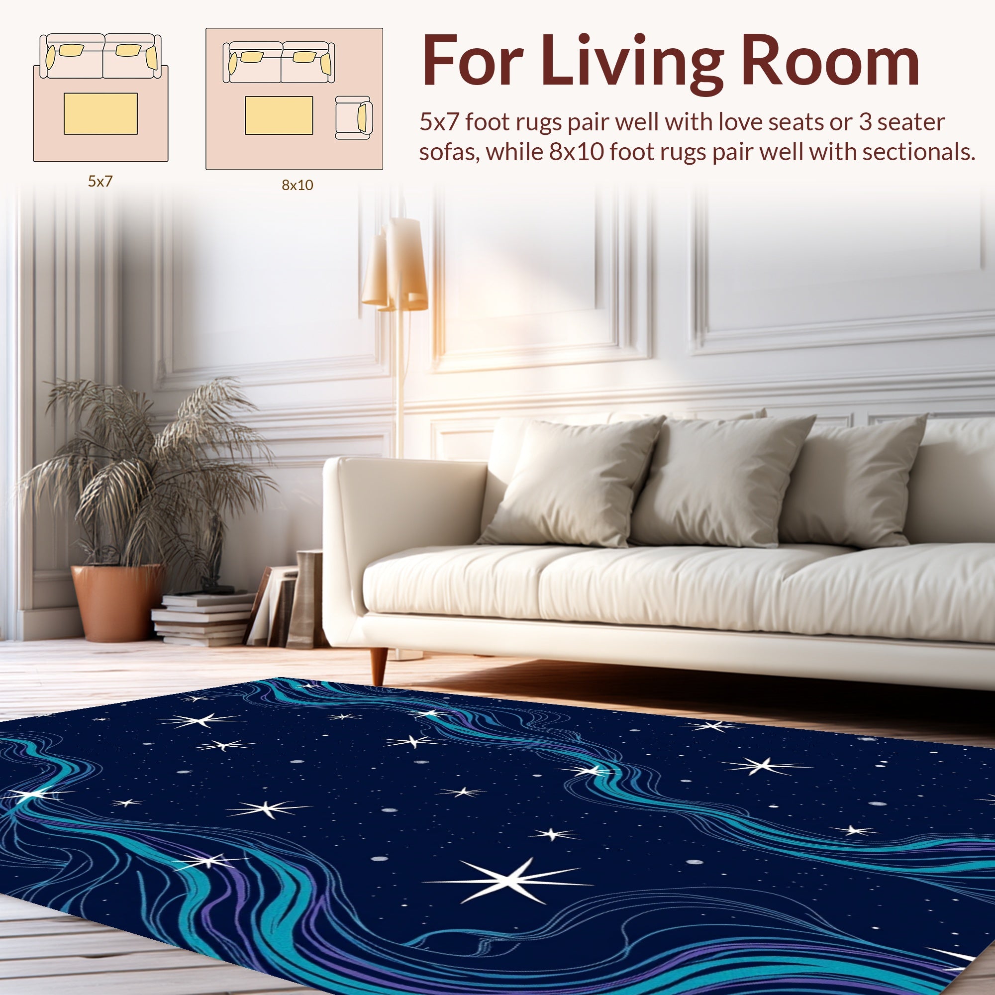 Celestial Wavy Starry Pattern Rug