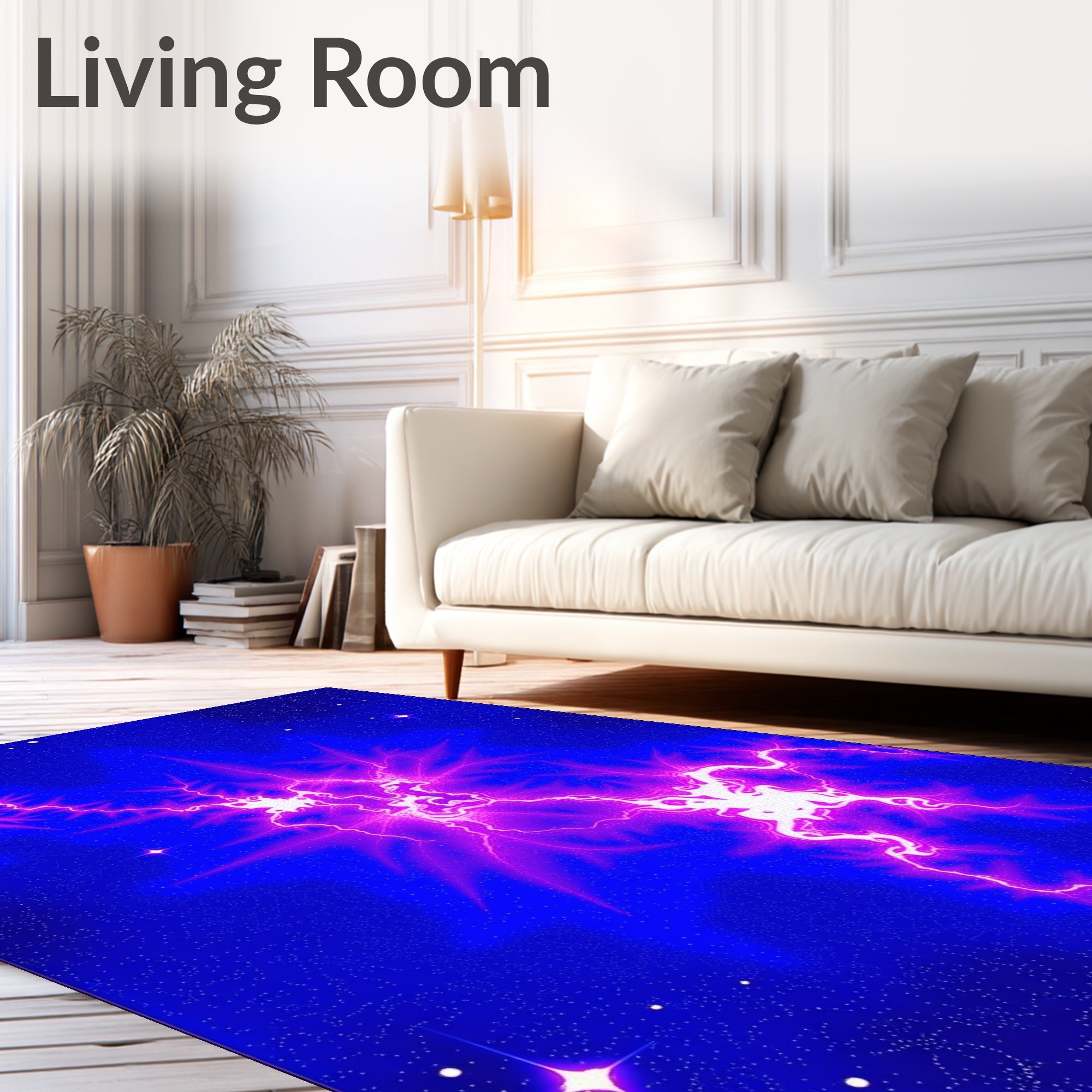 Electric Blue Cosmic Lightning Burst Rug
