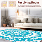 Turquoise Intricate Sunburst Mandala Design Rug