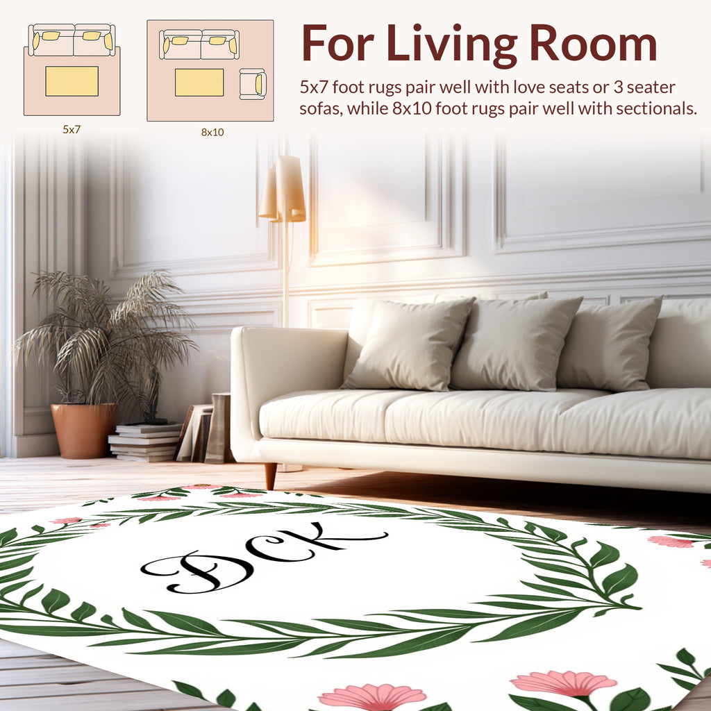 Elegant Pink Floral Greenery Wreath Rug