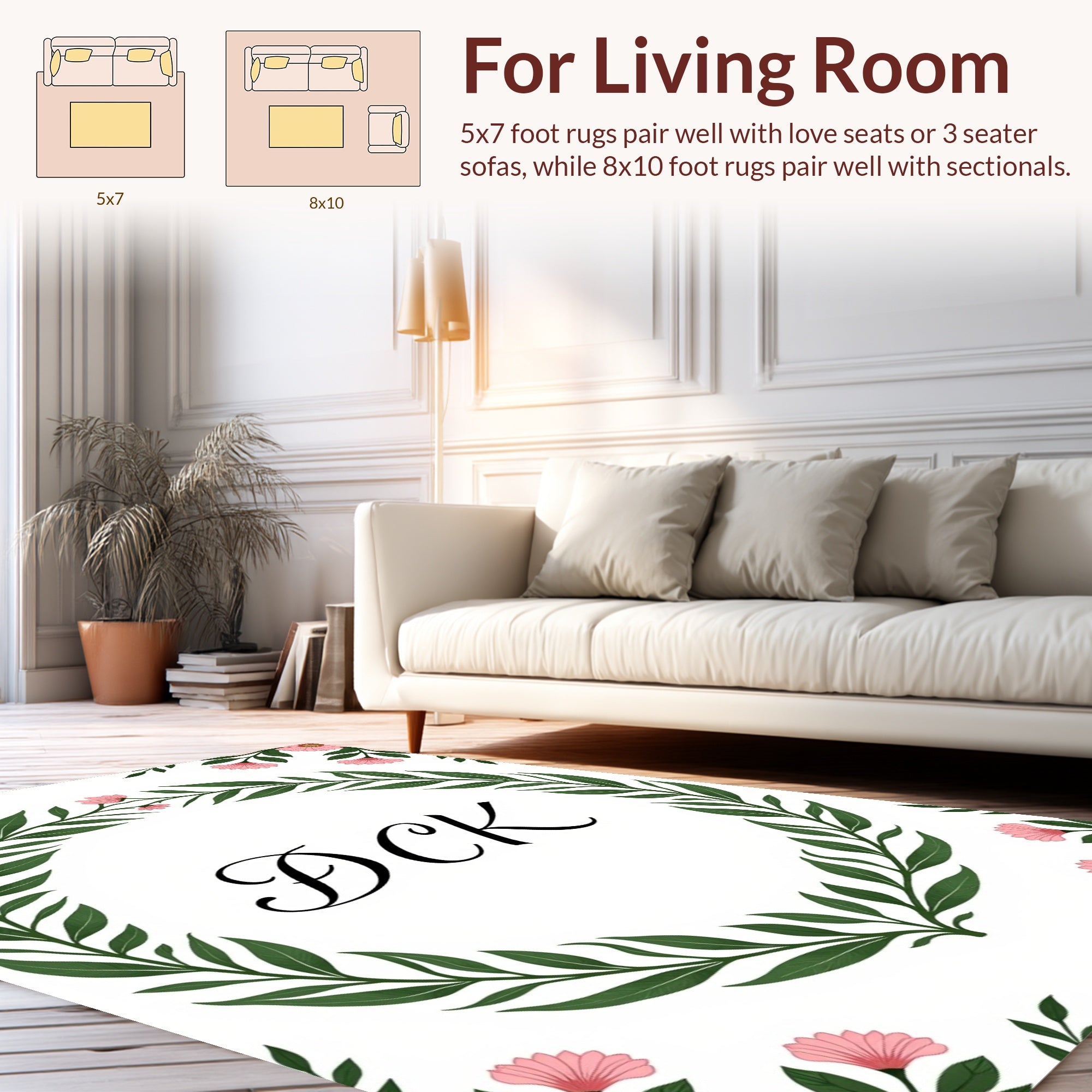 Elegant Pink Floral Greenery Wreath Rug