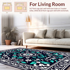 Ornate Teal White Floral Medallion Rug