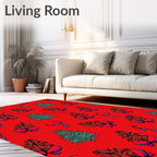 Whimsical Red Feathered Trees Ribbon Rug