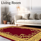 Ornate Golden Floral Frame Design Rug